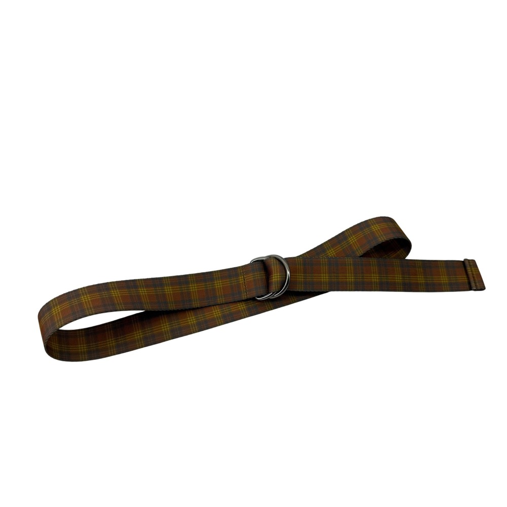 Woven Plaid D-Ring Belt Brown Yellow Orange Tartan Adjustable Cinch Accessory